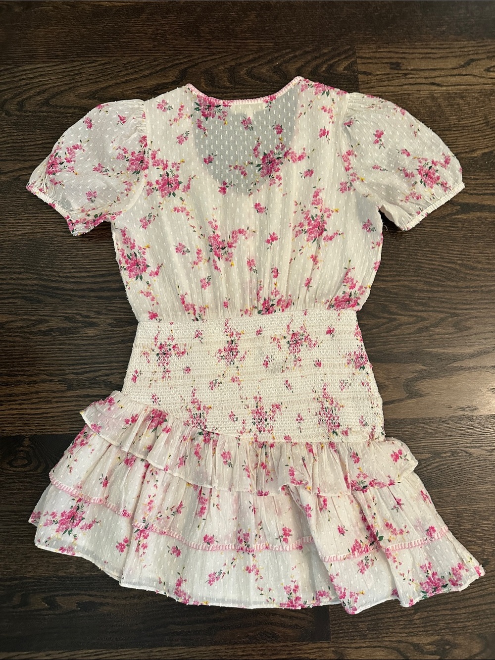 Loveshack Fancy Ivory Floral Mini Dress with Pink Rose Print - Picture 2 of 7